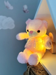 Ursulet de Plus Luminos, cu Lumini LED, Colorate, Lumina de Veghe, Pufos, Roz, 30 cm - Img 5