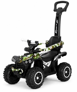 ATV de Împins pentru Copii cu Model Camuflaj, Mâner Parental, Bară de Protecție, Spătar și 4 Roți, Negru-Verde,12 luni +