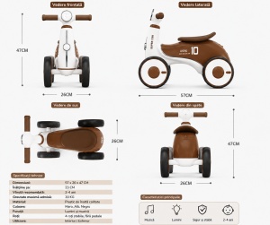 Bicicletă de Echilibru pentru Copii 2-4 Ani cu 4 Roți, Lumini LED și Muzică – Maro - Img 3