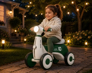 Bicicletă de Echilibru pentru Copii 2-4 Ani cu 4 Roți, Lumini LED și Muzică – Verde - Img 5