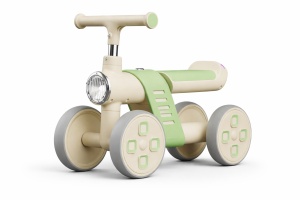 Bicicletă Fără Pedale pentru Copii, 4 Roți, cu Far LED și Design Ergonomic, Ride-On pentru Bebeluși 1-3 Ani, Verde-Crem