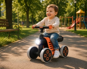 Bicicletă Fără Pedale pentru Copii, 4 Roți, cu Far LED și Design Ergonomic, Ride-On pentru Bebeluși 1-3 Ani, Portocaliu-Negru - Img 4