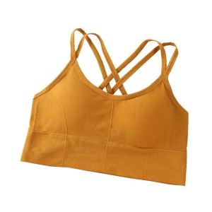Bustiera pentru Sala, cu Bretele si Spate Gol, Fara Cusaturi, Model Push Up, Marime Universala, Galben
