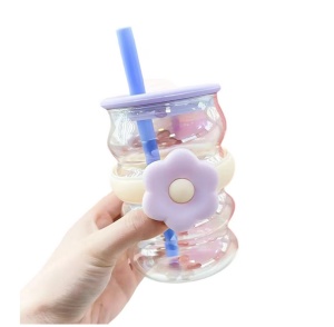 Cana cu Pai, Mov, Model cu Floare, Sticla, 520 ml