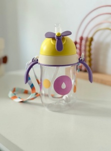 Cana cu Pai pentru Copii, cu Elice si Bareta, Mov, Plastic, 300 ml