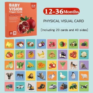 Carti pentru Stimulare Vizuala Cognitiva Bebelusi, 20 Carduri, Colorate, Carton, 12-36 luni - Img 2