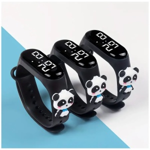 Ceas Pentru Copii, Bratara Silicon Reglabila, Baterie Integrata, Cadran Digital, Negru cu Panda - Img 2