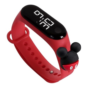 Ceas Pentru Copii, Bratara Silicon Reglabila, Baterie Integrata, Cadran Digital, Rosu, Soarece, Unisex