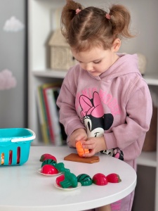 Cos cu legume si fructe de feliat, Plastic, 17 piese, Multicolor - Img 4
