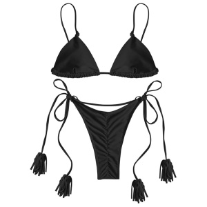 Costum de Baie, Doua Piese, Snur Dublu, Black - Img 2