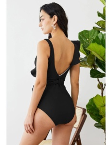 Costum de Baie, Intreg, cu Snur si Volan, Elegant Black - Img 2