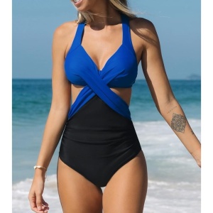 Costum de Baie, Intreg, Decupat, Black and Blue
