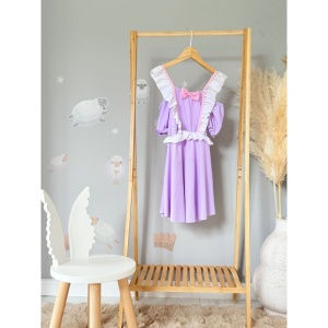 Costum de Baie Intreg pentru Copii, Model Salopeta cu Fustita, Elegance Purple, 56 cm - Img 2