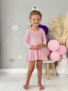 Costum pentru Dans/Gimnastica, Body cu Fustita, Maneca Lunga, Bumbac, Roz