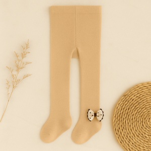 Dres cu Talpa Pentru Copii, Nude, cu Funda Buline, Bumbac Gros