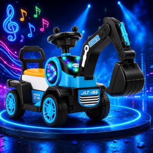 Excavator de Împins pentru Copii cu Lumini, Muzică și Cupă Mobilă – Albastru, 1 – 3 ani - Img 2