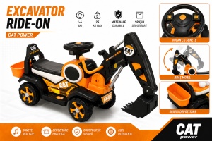 Excavator pentru Copii cu Braț Funcțional, Lumini și Muzică, Mâner Parental, Portocaliu, Roți Antiderapante, 2-7 Ani - Img 3
