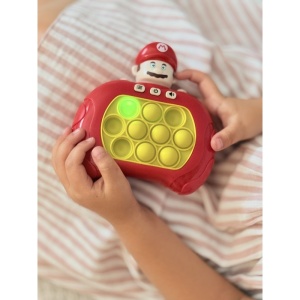 Joc Interactiv Consola Pop It, Cu Muzica Si Lumini, Antistres, Model 4, Plastic, Rosu/Galben, 3 ani+