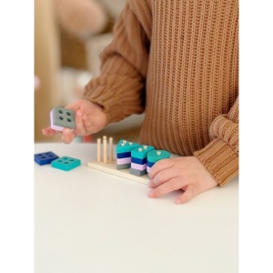 Joc Montessori, Creatie, Constructie si Stivuire Forme Geometrice, 17 piese din Lemn