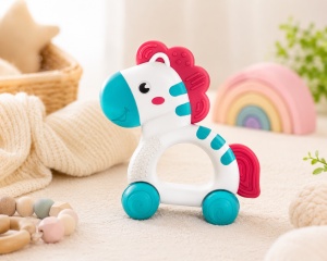 Jucarie pentru Dentitie Bebelusi, Calut, BPA Free Silicon, Multicolor, 3 luni+