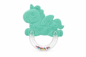 Jucarie pentru Dentitie Bebelusi, Unicorn, BPA Free Silicon, Turquiose, 3 luni+