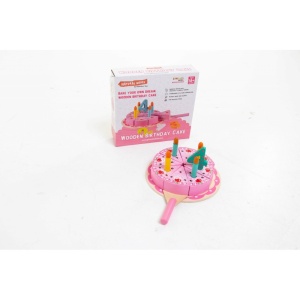 Jucărie Tort Aniversar din Lemn, Set cu 8 felii, Spatulă, Numere și lumânări, Multicolor, 2ani+ - Img 2