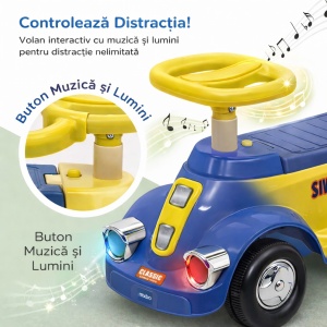 Mașinuță Copii 3 în 1 Ride On, Albastru, cu Mâner Părinte, Bară de Protecție 360°, Volan Interactiv - Img 5