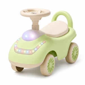 Mașinuță de Împins pentru Copii cu Lumini și Sunete, Volan și Spătar cu Mâner, 4 Roți, Verde,12 luni +