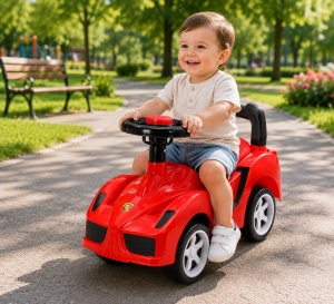 Mașinuță de Împins pentru Copii Tip Sport, cu Volan, Spătar cu Mâner și 4 Roți, Roșu-Negru,12 luni + - Img 2