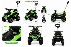 Mașinuță Ride-On ATV 4x4 pentru Copii cu Mâner de Împingere, Verde - Img 2
