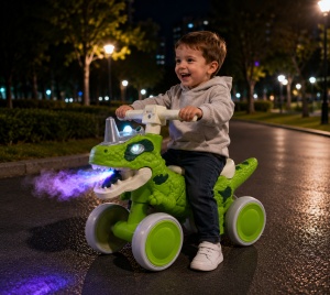 Mașinuță Ride-On Dinozaur pentru Copii, cu Lumini LED, Efect Flacără și Sunete, Fără Pedale, 55 cm, Verde, 1-3 Ani - Img 2