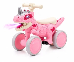 Mașinuță Ride-On Dinozaur pentru Copii, cu Lumini LED, Efect Flacără și Sunete, Fără Pedale, 55 cm, Roz, 1-3 Ani