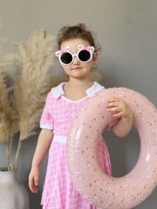 Ochelari de Soare pentru Copii, Marime Universala, Albi cu Fundite Roz, Plastic - Img 4