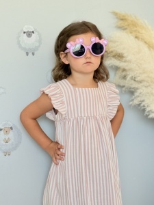 Ochelari de Soare pentru Copii, Marime Universala, Lila cu Fundite Roz, Plastic - Img 3