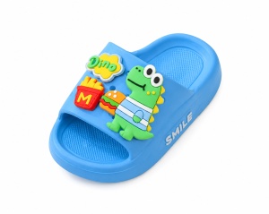 Papuci Copii Albastri din Spumă, Model Dino Slide, Ușori, Confortabili și Antiderapanți