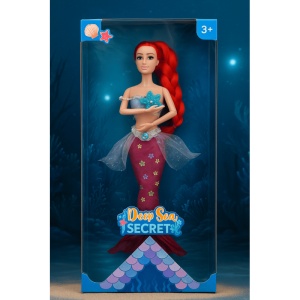 Papusa Sirena cu Par lung Rosu, cu Accesorii, Plastic, 33 cm, 3 ani+ - Img 2