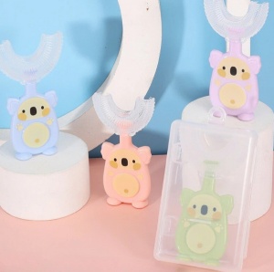 Periuta de dinti pentru Copii, Manuala, Silicon si Plastic, 10 cm, Koala Mov, 2 ani+ - Img 2