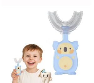 Periuta de dinti pentru Copii, Manuala, Silicon si Plastic, 10 cm, Koala Bleu, 2 ani+ - Img 2