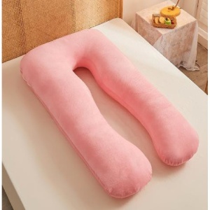Perna Multifunctionala Gravide, Forma U, Relaxare si Alaptare, Interior Fibre de Poliester, Roz Somon