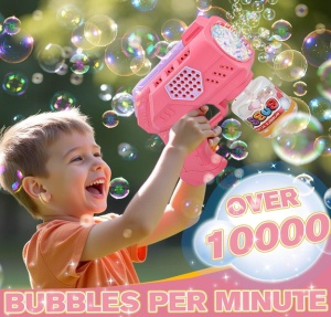Pistol Automat pentru Baloane de Săpun Bubble Blaster Roz, Lumini LED, Funcționare pe Baterii - Img 2