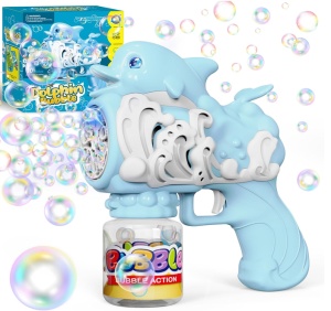 Pistol Delfin Albastru pentru Baloane de Săpun cu Lumini LED, Funcționare pe Baterii