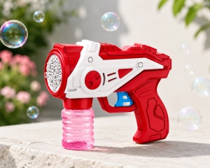Pistol pentru Baloane de Săpun Model Vector Roșu-Alb, cu Lumini LED, Funcționare pe Baterii - Img 2