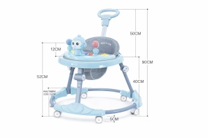 Premergător Bebe Pliabil, 6-18 Luni, Reglabil pe 6 Niveluri, cu Centru de Activități Model Maimuță, Albastru/Gri - Maner Parental - Img 4