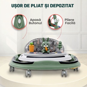 Premergător Verde Multifuncțional,6-24 Luni, cu Mâner Parental, Lumini LED 360°,cu Muzică și Jucării - Img 2