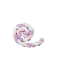 Protectie Laterala Pentru Patut Bebe, Bumper Impletit, Bumbac, Roz, Alb, Mov 4m
