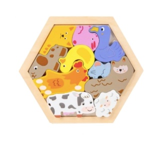Puzzle din Lemn Montessori, Animale Domestice, Stivuire, 10 bucati, 20 cm x 20 cm