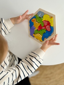 Puzzle din Lemn Montessori, Dinozauri, Stivuire, Lemn, 10 bucati, 20 cm x 20 cm - Img 3