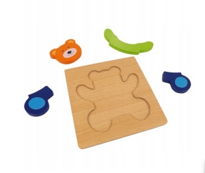 Puzzle din Lemn pentru Copii, Ursulet, 5 Piese, 15 cmx 15 cm, Multicolor - Img 2