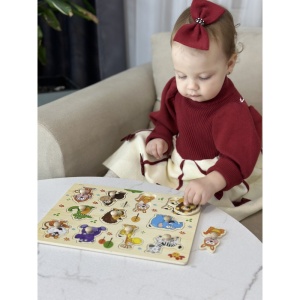Puzzle Montessori din Lemn, Model Jungla 2, 12 Piese, Dimensiune 30x22.5 cm - Img 2