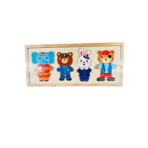 Puzzle Montessori pentru Asociere Vestimentatie, Lemn, Elefant, Urs, Iepure, Urs Pirat, Lemn - Img 2